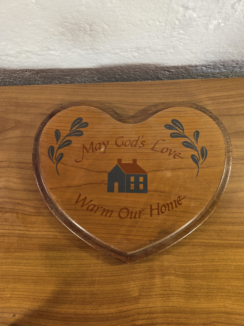 Wood Plaque "May God's Love Warm Our Home" Wooden Heart Plaque For Wall 12x8